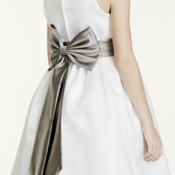 All-over Satin Tea-Length Flower Girl Dress - Picture 2 of 4